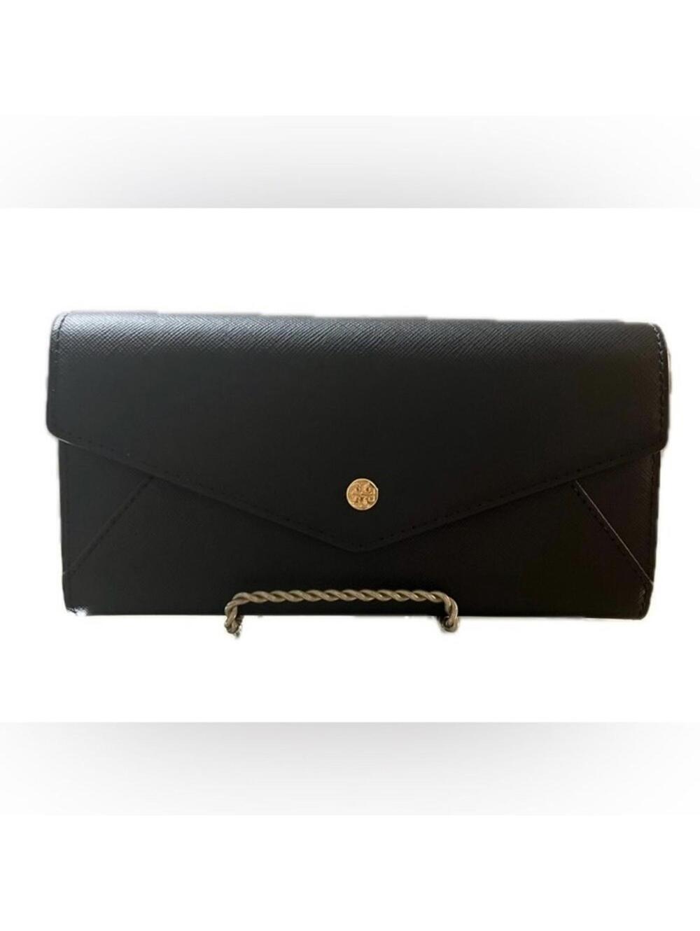 NWOT Tory Burch Robinson Black Saffiano Leather Envelope Wallet Clutch